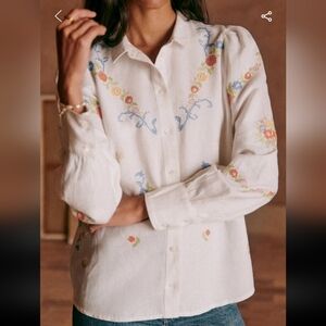 Sezane Claudio White Floral Button Down Shirt